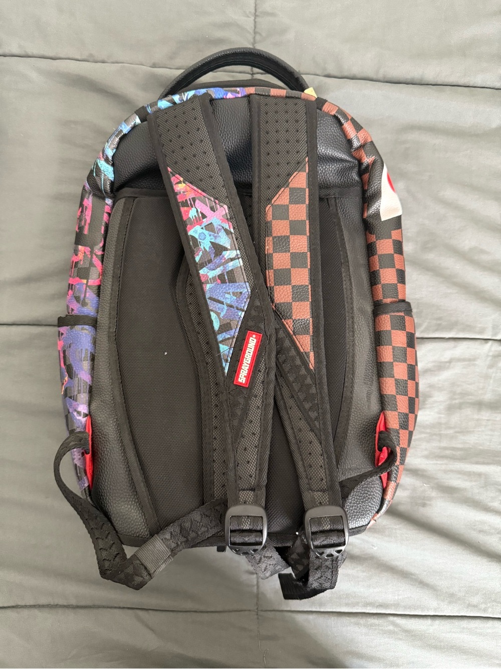 Sprayground Checkerboard Shark Backpack - Black/Brown/Red/Blue/Pink - Picture 2 of 6